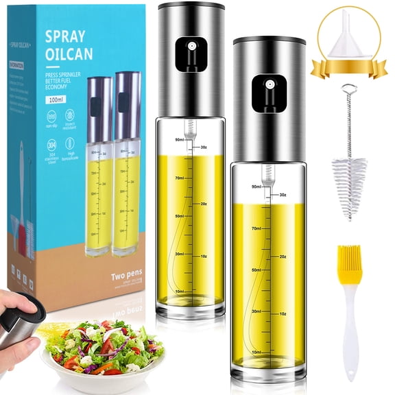 AIJIA Olive Oil Sprayer, 100ml Oil Vinegar Spray Dispenser Bottle, BPA Free Oil Sprayer Mister, Air Fryer Accessories Set of 2, Non-Aerosol Oil Spritzer for Salad, BBQ, Kitchen Baking, Roasting