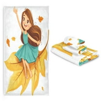 3 Pack Towel Set with Bath Towels, Hand Towels & Washcloths for Everyday Use Cute Girl in A Blue Dress