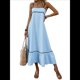 thumbnail image 1 of Vestido de Verano para Mujer, con Tirantes Finos, Informal, Fluido, de Encaje, Midi, para Playa, 2025. Azul XL, 1 of 7