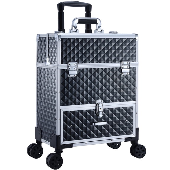 Velore Rolling Makeup Case with Drawer Large Cosmetic Train Case Makeup Artists Cosmetology Storage for Nail Technicians
