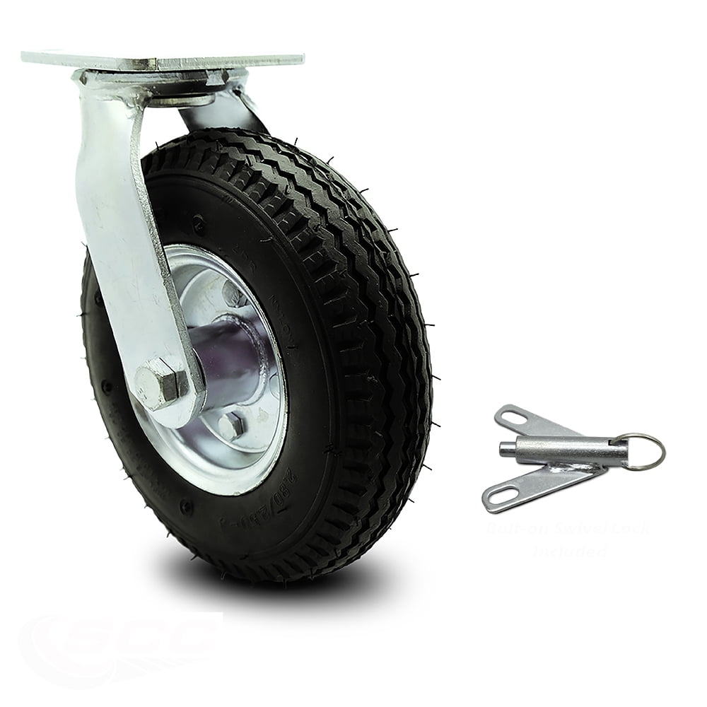 8" Pneumatic Swivel Caster with Bolt on Swivel Lock Black Rubber