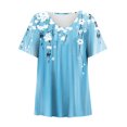 thumbnail image 4 of Black and Friday Discounted Items under $5 GaThRRgYP Womens tops V Neck Short Sleeve,Women Plus Size Short Sleeves V-Neck Print Blouse Pullover Short Sleeve Blouses Blue XL, 4 of 5
