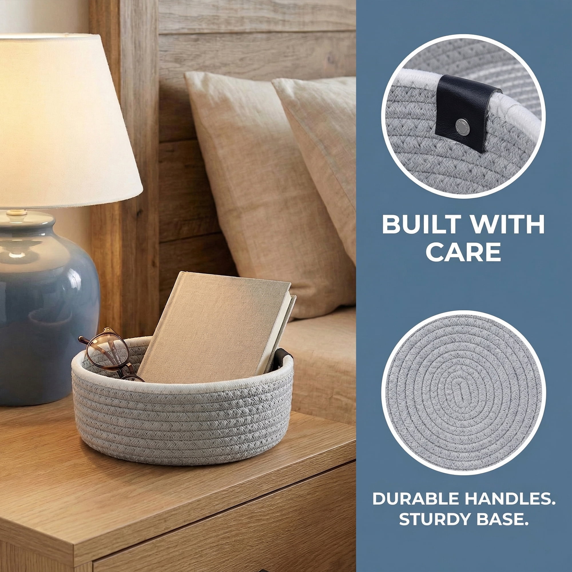 Unique Bargains 3pcs Woven Storage Basket for Key Tray Bowl Grey 3pcs