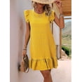 thumbnail image 4 of Summer Dresses for Women Round Neck Cap Sleeve Ruffle Hem Casual Smock Mini Dress Yellow M, 4 of 7