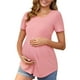 thumbnail image 1 of Blusa de Maternidad de Manga Corta con Cuello Redondo y Diseño Arrugado para Mujeres INSPIRE CHIC, Camiseta de Maternidad con Cintura en Capas, Rosa, Talla XX-Large, 1 of 6
