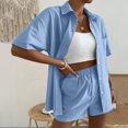 thumbnail image 4 of WAYUTE Womens 2 Piece Outfits V Neck Solid Color Shorts and Shirt Top Shirt Slim Suits Travel Vacation Fashion Casual Summer Outfit, 4 of 7
