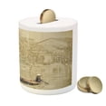 thumbnail image 3 of Vintage Boat Piggy Bank, Vietnam Scenery with a Traditional Ship Sailing on River Culture View, Ceramic Coin Bank Money Box for Cash Saving, 3.6" X 3.2", Sepia Beige, by Ambesonne, 3 of 4