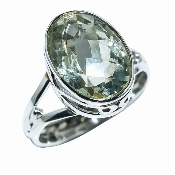 Green Amethyst Natural Gemstone 925 Sterling Silver Ring For Her MR-18