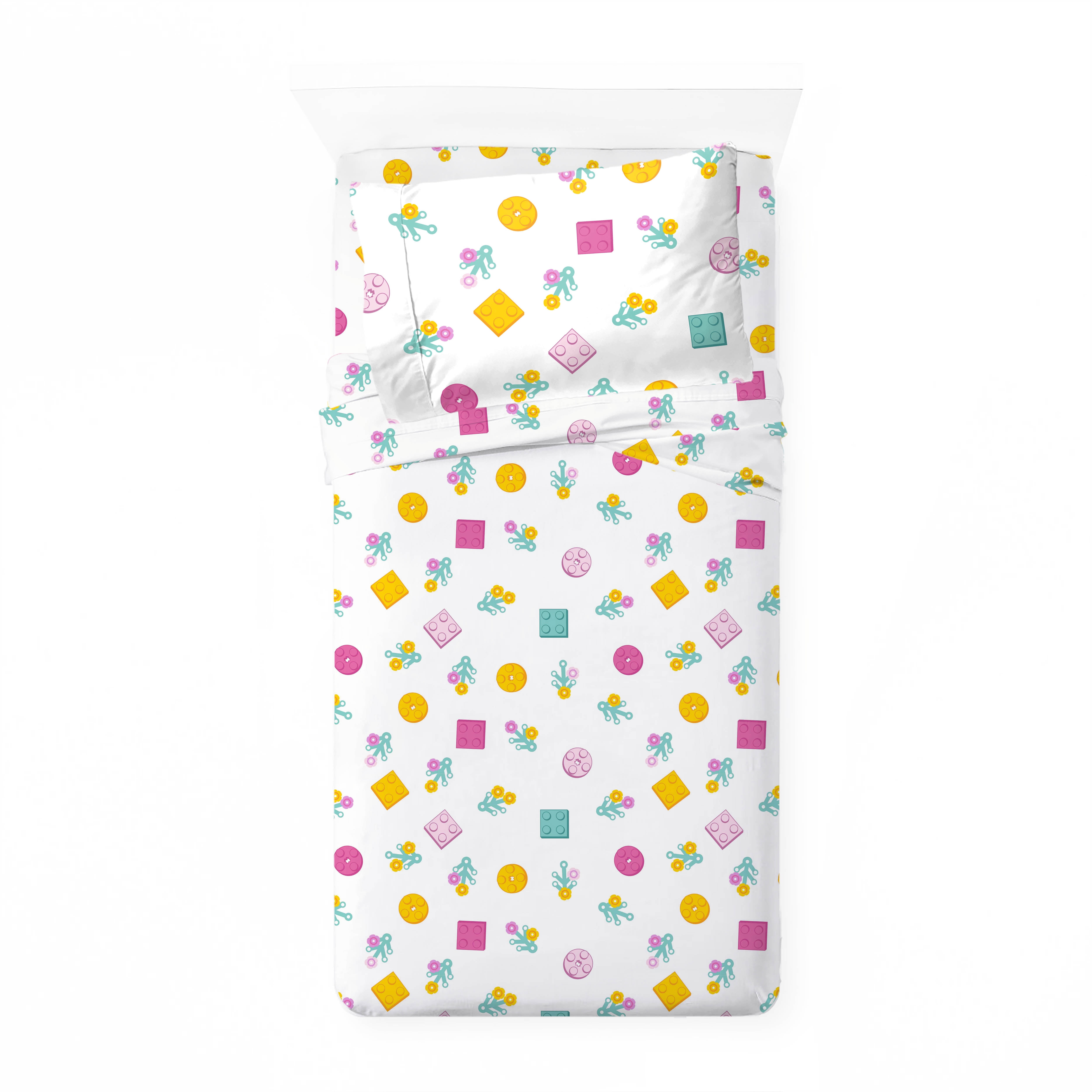 LEGO® Floral(s) Kids 3 Piece White Bed Sheet Set, Twin