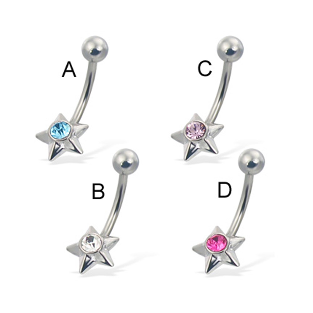 Jeweled Small Star Belly Button Ring,Clear - B - Walmart.com