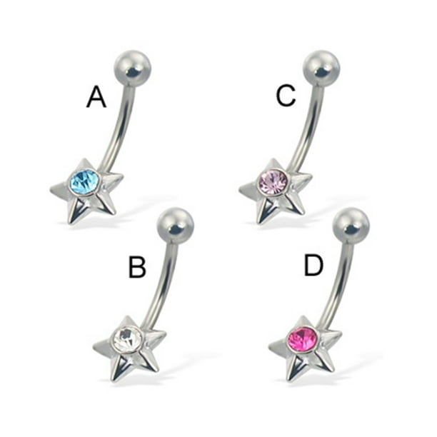 Jeweled Small Star Belly Button Ring,Clear B