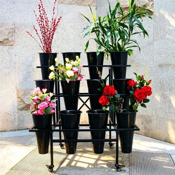Zhongma 35.43” x 22.44” x 34.65” 3-Tier Black Carbon Steel Flower Display Stand