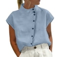 thumbnail image 4 of Cotton Linen High Neck Cap Sleeve Shirt For Women Summer Fashion Casual Blouse Top, 4 of 7