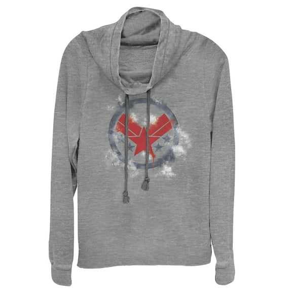Junior's Marvel Avengers: Endgame Smudged War Machine  Cowl Neck Sweatshirt Gray Heather 4X Large