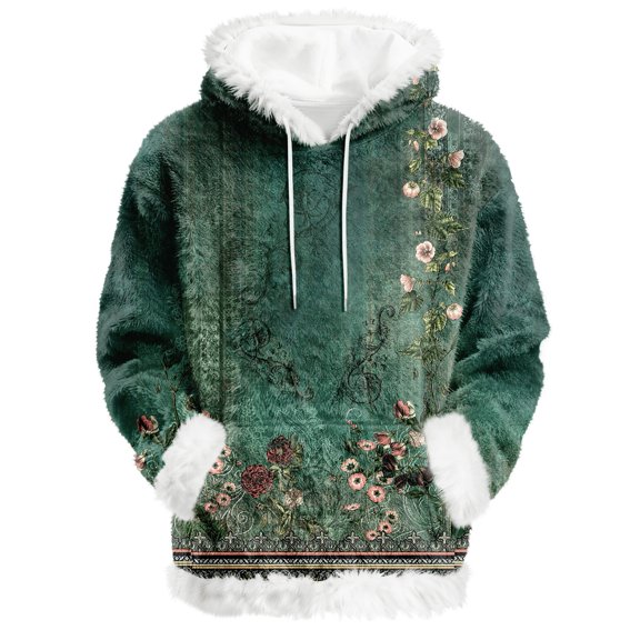 Hoodies for Women Oversized Winter Plush Cute Sweatshirts Pullover Trendy Fall Winter Clothes with Floral Print Flannel,Dark Green,S