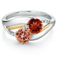 thumbnail image 2 of Gem Stone King 925 Sterling Silver and 10k Yellow Gold Ecstasy Mystic Topaz Red Garnet and White Lab Grown Diamond 2 Stone Engagement Ring for Women (2.04 Cttw, Round 5MM, Gemstone, Size 8), 2 of 4