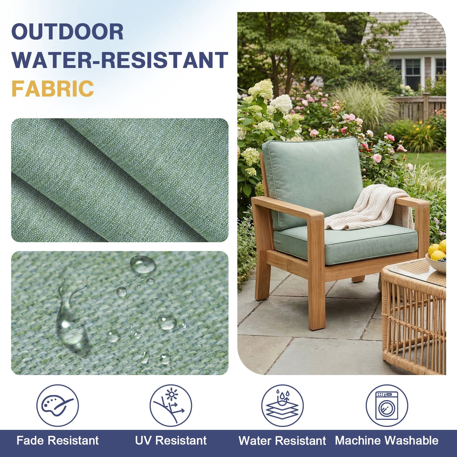 Aoodor 22 x 24 Inch Outdoor Seat Cushion Set of 2, Water-Resistant & Fade Resistant Deep Seat and Back Cushion with Removable Cover for Patio Furniture Chair, Sofa and Couch, Forest Green