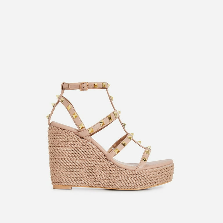 Cape Robbin Summer Gladiator Gold Stud Strappy Open Toe Wedge