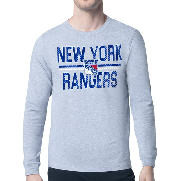 Men's Starter Heather Gray New York Rangers Mesh Look Team Name Logo Long Sleeve T-Shirt