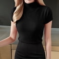 thumbnail image 2 of Sjldqy Womens T Shirts Short Sleeve Turtleneck Solid Fitted Knit Sweater Basic Casual Top Soft Breathable Stretchy Summer Tops Shirts For Women Size One Size Black, 2 of 4
