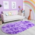 thumbnail image 2 of Junovo Fluffy Oval Rug Soft Tie Dye Area Rugs Shaggy Colorful Carpet Plush Bedside Carpet for Teen Dorm Baby Nursery,2.6 x 5.3ft,Purple, 2 of 7