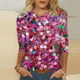 thumbnail image 2 of Womens Tops Plus Size 3/4 Sleeve Shirts Round Neck Loose Casual Blouse Sequins Print Trendy Tee Top, 2 of 5