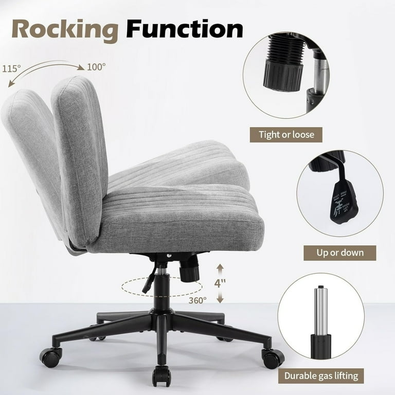 Cross Legged Swivel Office Chair with Universal Wheels, Linen