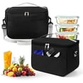 thumbnail image 1 of 2PCS Bolsa Lonchera Termica, Gran Capacidad, Aislamiento de Doble Capa, Bolsa de Almuerzo, con Asa y Correa Desmontable, para Trabajo, Escuela (Negro + Negro), 1 of 4