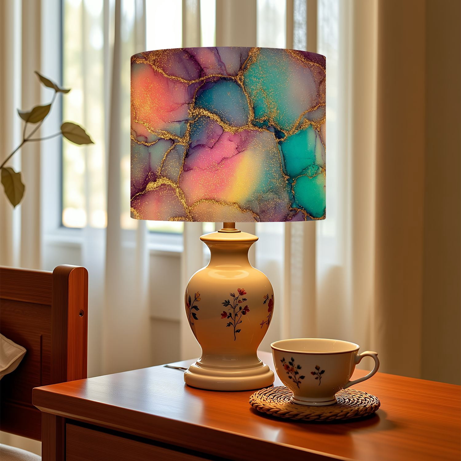 Linen Drum Lampshades Abstract Alcohol Ink Art Gold 13"x13"x10" Light Shade for Table Lamps Floor Lamp Shades Lampshade Replacement Assembly Required