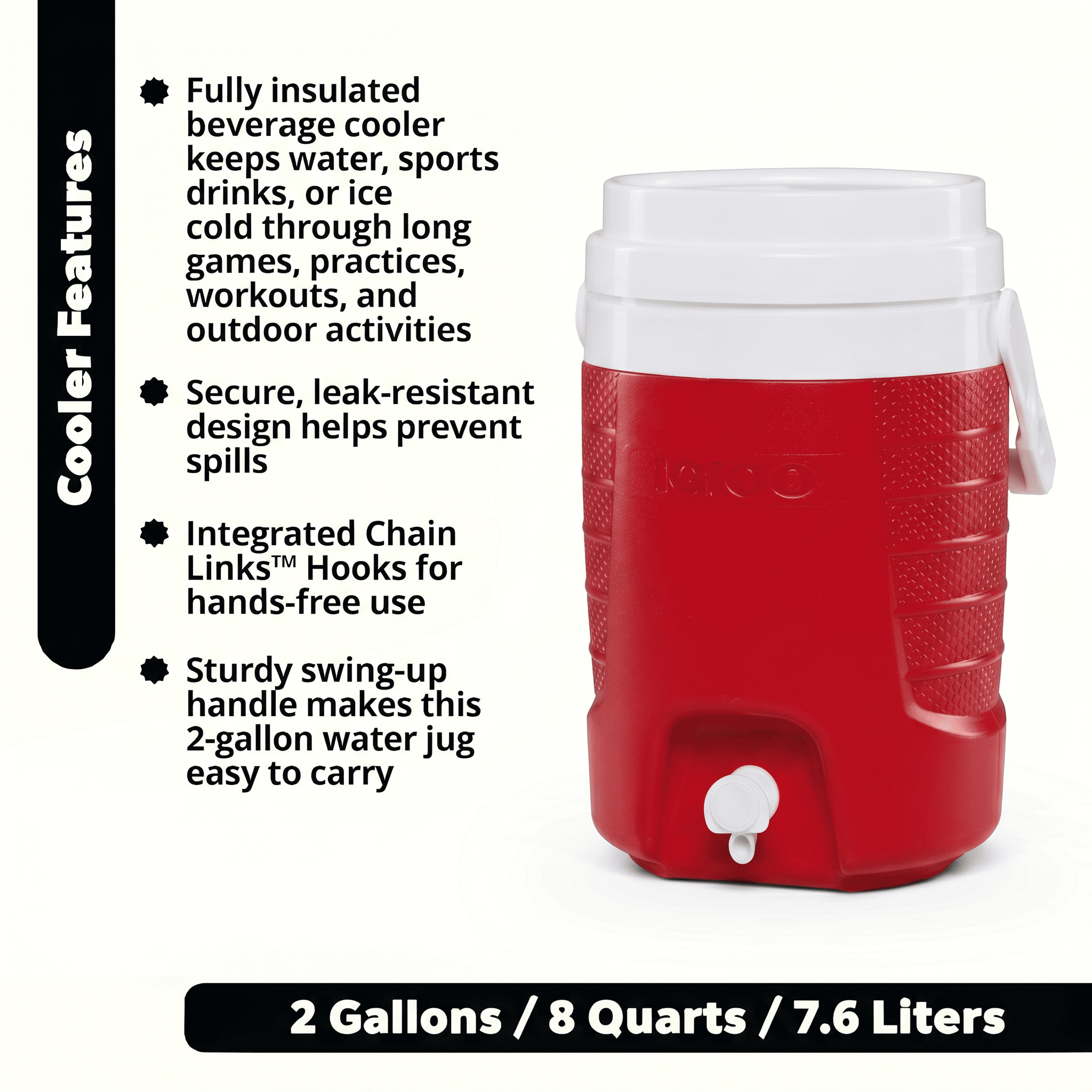 (2 pack) Igloo 2 Gallon Sports Plastic Beverage Jug with Hooks, Red