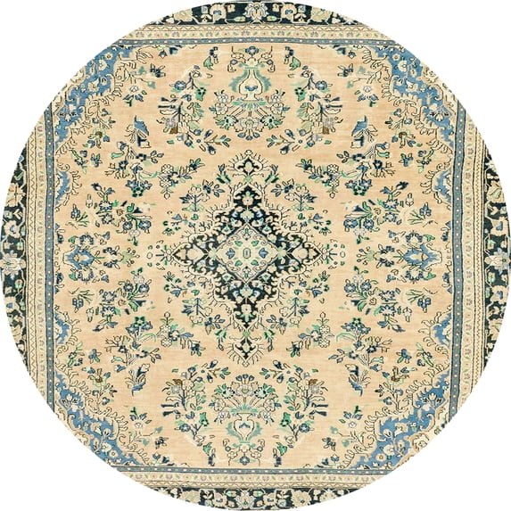 Ahgly Company Machine Washable Indoor Round Abstract Brown Gold Area Rugs, 7' Round