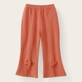 thumbnail image 2 of DHFJKG Girls Ribbed Knit Flare Pants With Bow Detail Solid Color Stretchy Trousers For Spring Fall Winter Elastic Waist Casual Pants, 2 of 3