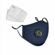 Reusable Face Mask with Breathing Air Valve and 2 Free Carbon Filters (Navy Blue)