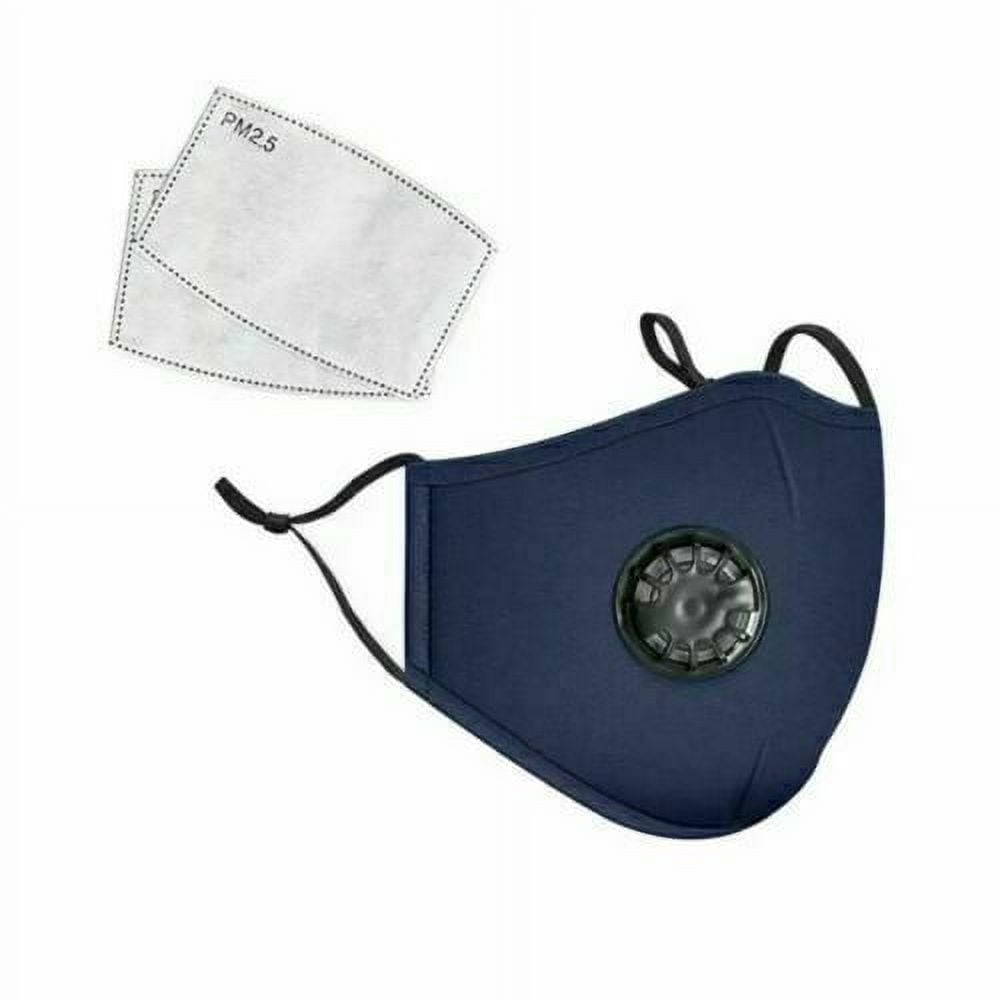 Reusable Face Mask with Breathing Air Valve and 2 Free Carbon Filters (Navy Blue)