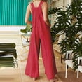 thumbnail image 4 of AIEOTT Womens Cotton Linen Jumpsuit Square Neck Romper Spaghetti Strap Sleeveless Jumpsuit Wide Leg Casual Jumpsuit with Pockets, 4 of 6