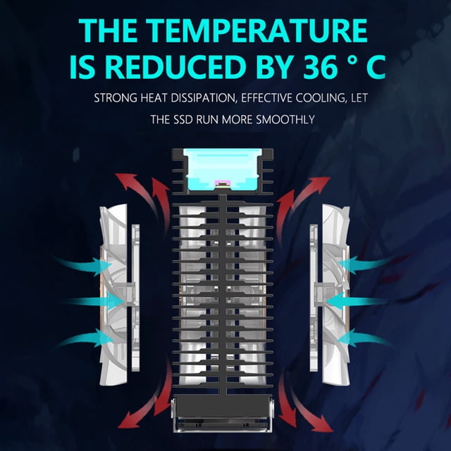 Disipador de calor SSD ARGB M.2 2280 con ventilador dual PWM de 50 mm para PC de escritorio M.2 (gris)