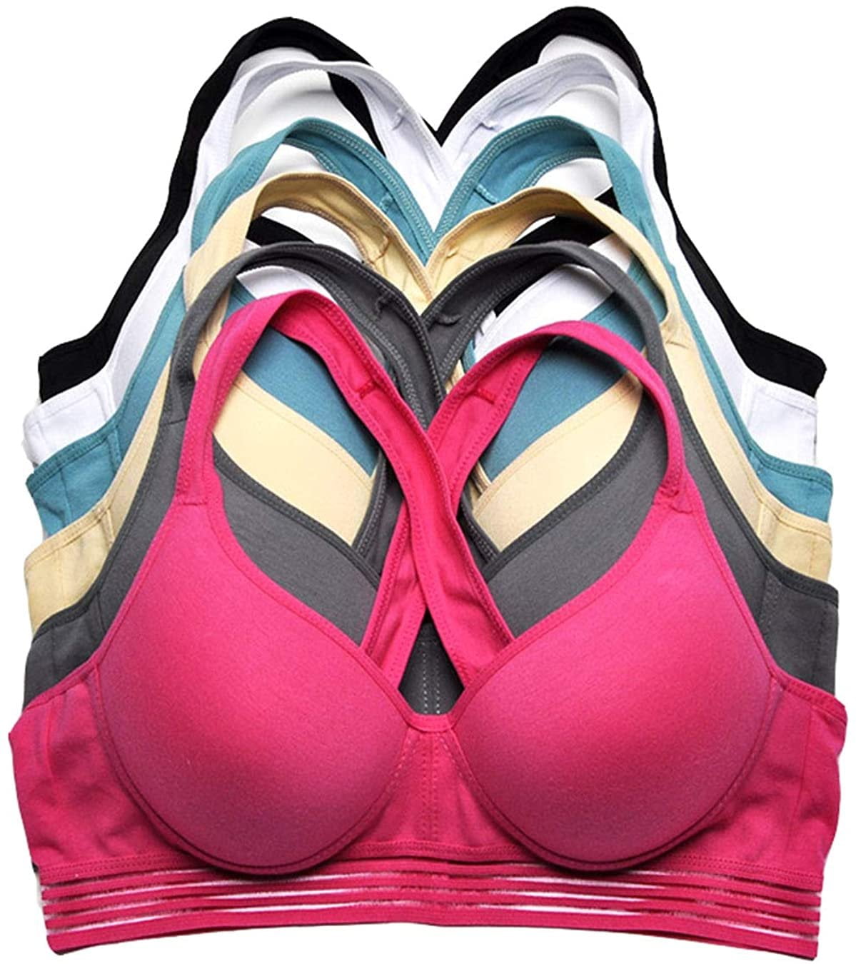 3 or 6 Women's SPORTS Bras Yoga RACER BACK Mold Cup Bra 6315 ACTIVE WEAR 32B-42D 