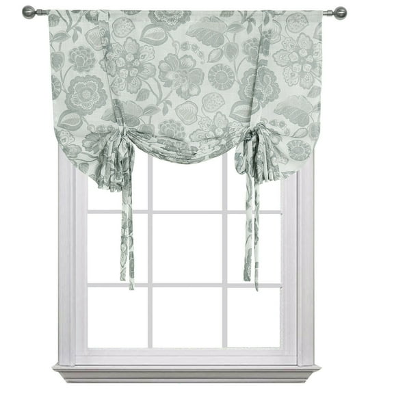 Kate Aurora Shabby Chic Floral Tie Up Sheer Curtain, 42” x 63”