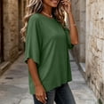thumbnail image 6 of GERsome Women's Crew Neck 3/4 Sleeve Tops Loose Fit Basic T Shirts Polyester Blend Casual Work Tee Army Green Size XL, 6 of 10