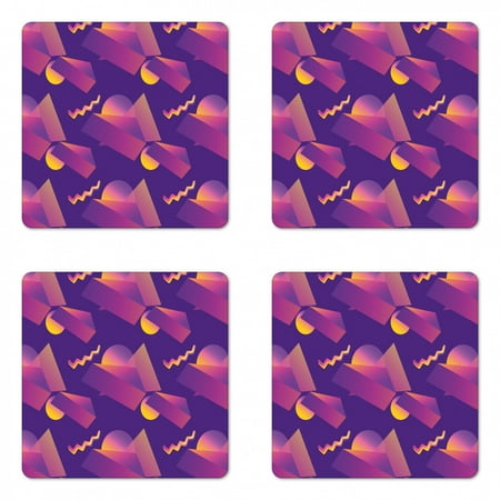 

Geometric Coaster Set of 4 Memphis Style Pattern of Rounds Waves Triangles in Gradient Colors Square Hardboard Gloss Coasters Standard Size Purple Fuchsia and Orange by Ambesonne