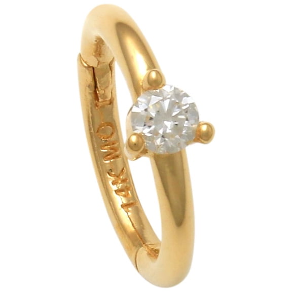 Anygolds 14K Real Solid Gold Genuine Diamond Clicker Hoop Earring for Nose Ear Piercing 18G