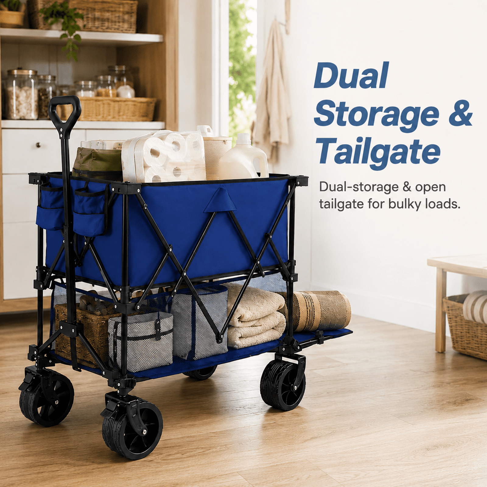 Alvantor Heavy Duty Double Decker Wagon with Extender, 330L Capacity, All-Terrain Wheels with Brakes