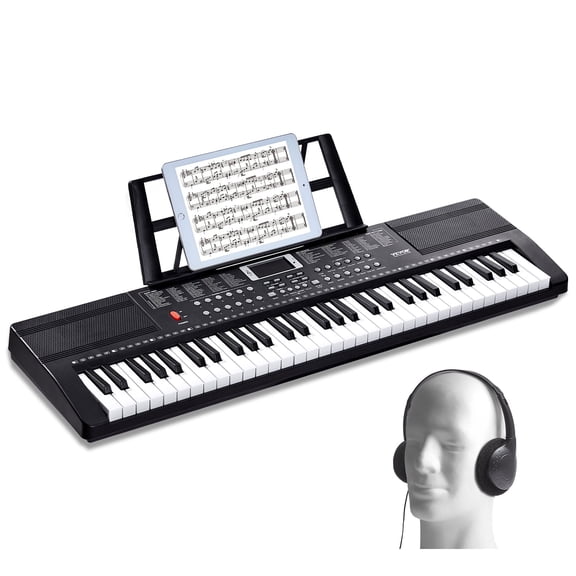 VEVOR 61 Key Digital Keyboard Piano, 200 Tones & Rhythms,60 Demo Songs Built-In Dual Speakers Headphones, Portable Piano Keyboard Kit for Beginners