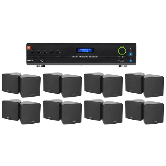 JBL Commercial Amplifier (16) 3.5" Black Cube Speakers for Restaurant/Bar/Cafe