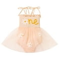 thumbnail image 4 of IBTOM CASTLE Newborn Baby Girl 1st Birthday Outfit Lace Tulle Bodysuit with Floral Headband Cake Smash Photo Props 12-18 Months Peach - Floral, 4 of 7