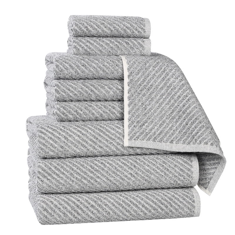 Superior Amelia Viscose Cotton Blend Medium Weight 9 Piece Towel Set, Charcoal