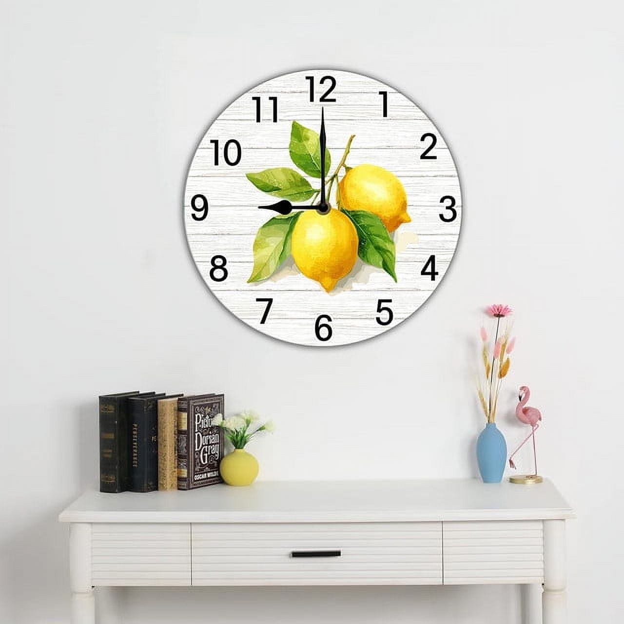 Kitchen Wall Clocks Lemon Clock Farmhouse Wall Decor for Dinning Room Restaurant Bar Bedroom Battery Operated Silent Clock Movement 10 Inches Non Ticking Room Decor