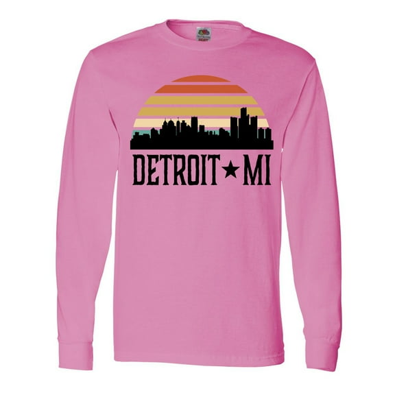 Inktastic Detroit Michigan Skyline Retro Long Sleeve T-Shirt