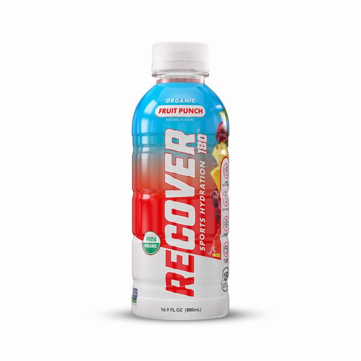 RECOVER 180° Organic Fruit Punch Hydration Drink, 16.9 fl oz Bottles, 8 Pack Electrolyte-Enhanced Recovery Beverage