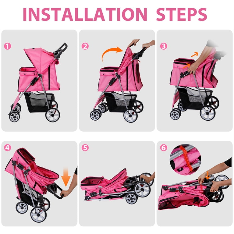 HomGarden 4-Wheel Pet Stroller, Pink, Up to 33 lbs photo 4